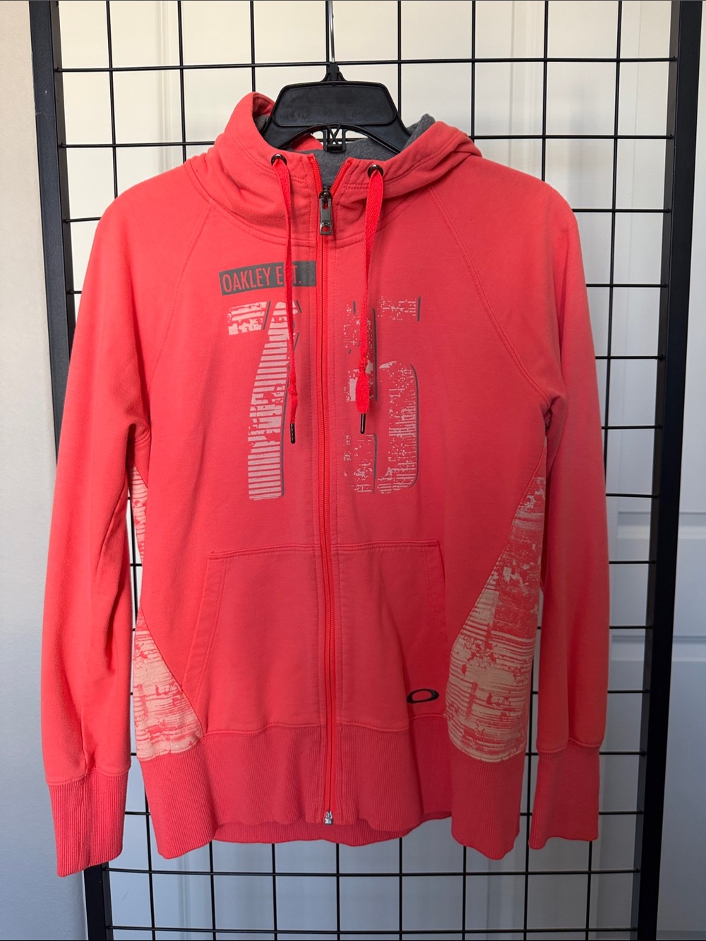 Oakley Coral Pink and Gray Hooded Zip Sweatshirt